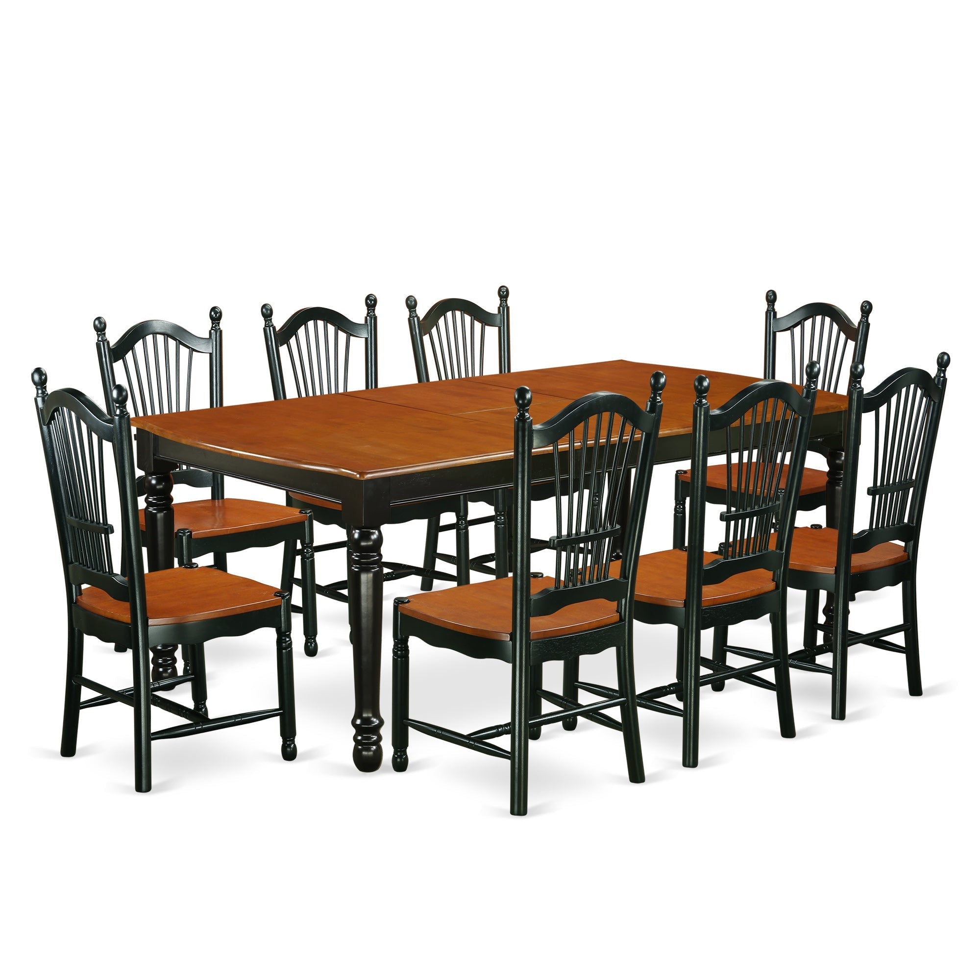 El juego de mesa de comedor moderno East West Furniture DOVE9-BCH-W de 9 piezas incluye una mesa rectangular de madera con diseño de hojas de mariposa y 8 sillas de comedor de cocina.