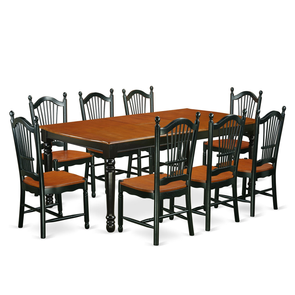 East West Furniture DOVE9-BCH-W 9 Piece Modern Dining Table Set Includes a Rectangle Wooden Table with Butterfly Leaf and 8 Kitchen Dining Chairs