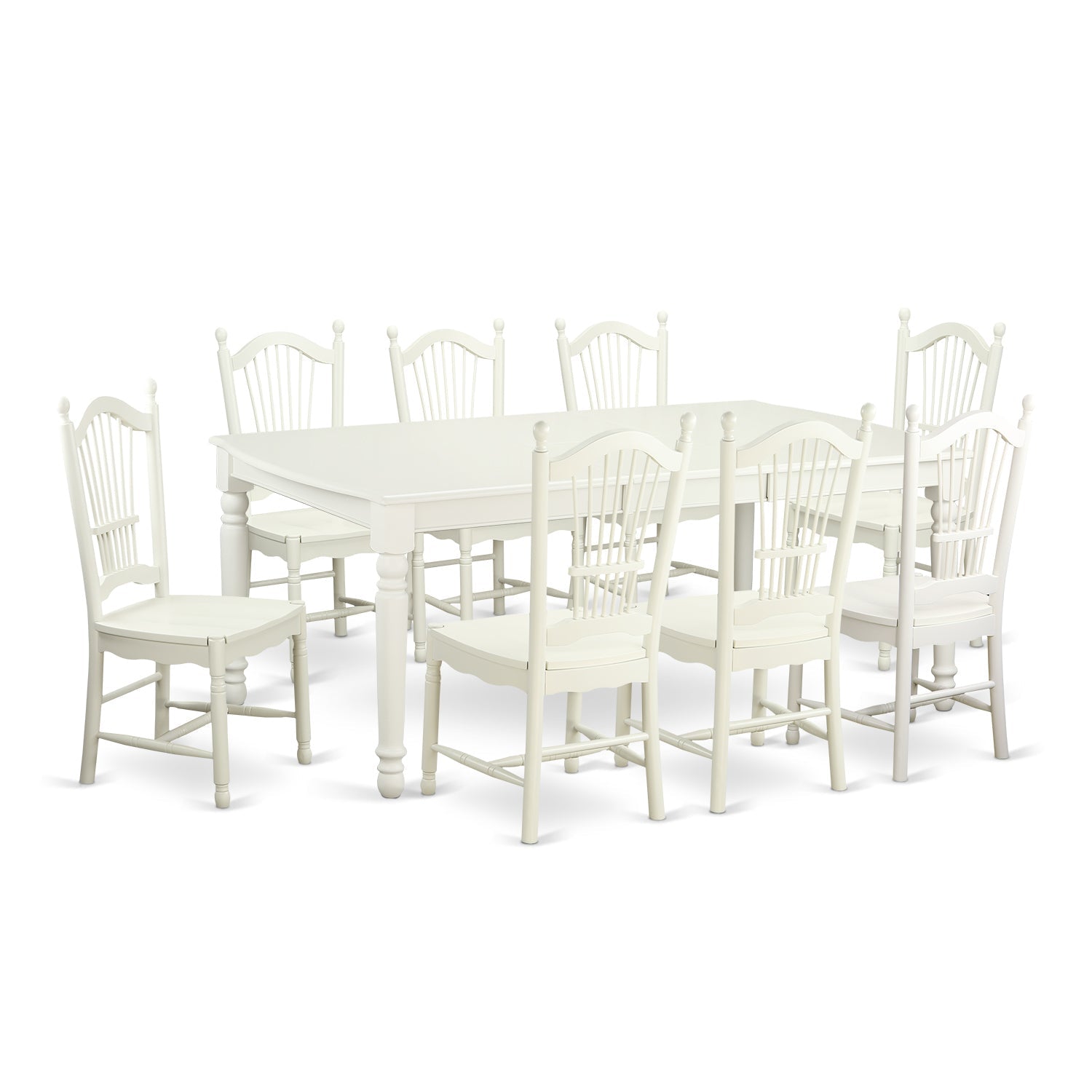 El juego de muebles de comedor East West Furniture DOVE9-LWH-W de 9 piezas incluye una mesa rectangular de madera con diseño de hojas de mariposa y 8 sillas de comedor de cocina.