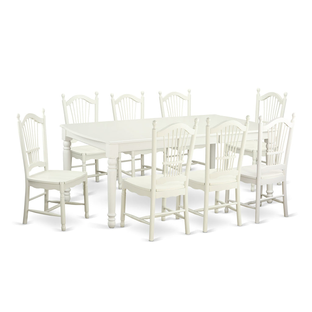 East West Furniture DOVE9-LWH-W 9 Piece Dining Room Furniture Set Includes a Rectangle Wooden Table with Butterfly Leaf and 8 Kitchen Dining Chairs