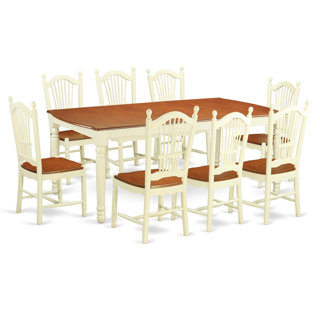 East West Furniture DOVE9-WHI-W 9 Piece Dining Room Table Set Includes a Rectangle Kitchen Table with Butterfly Leaf and 8 Dining Chairs