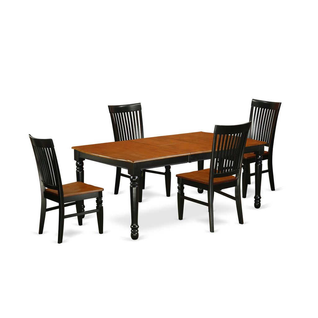 DOWE5-BCH-W 5Pc Dining Set - 42x78" Rectangular Table and 4 Dining Chairs - Black & Cherry Color
