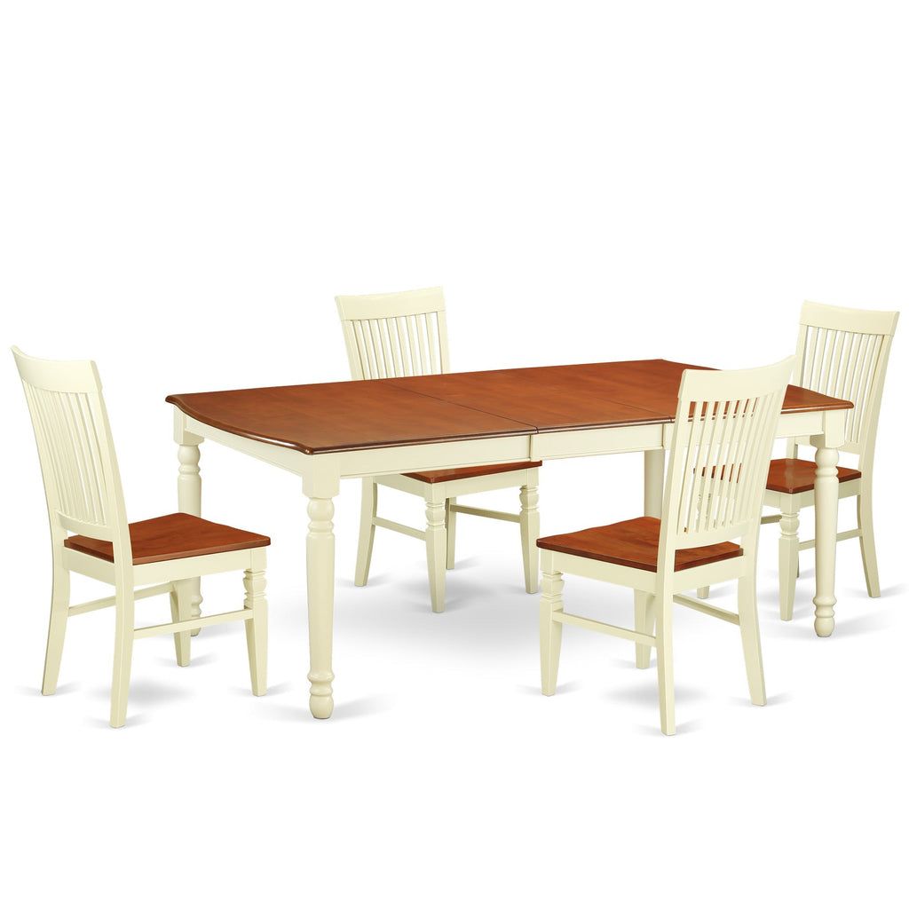 East West Furniture DOWE5-BMK-W 5 Piece Modern Dining Table Set Includes a Rectangle Wooden Table with Butterfly Leaf and 4 Dining Room Chairs