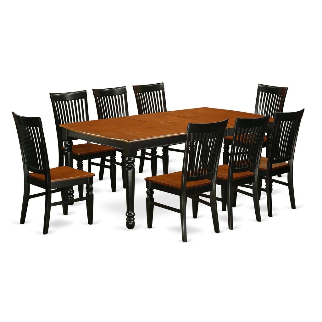 DOWE9-BCH-W 9Pc Dining Set - 42x78" Rectangular Table and 8 Dining Chairs - Black & Cherry Color
