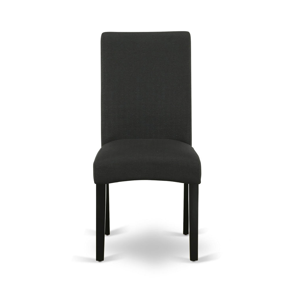 East West Furniture DLDR5-BLK-24 5 Piece Modern Dining Table Set Includes a Round Wooden Table with Dropleaf and 4 Black Color Linen Fabric Upholstered Chairs