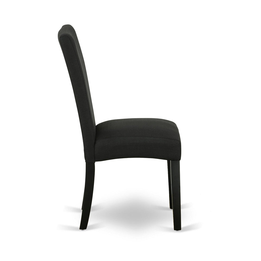 Juego de comedor East West Furniture WEDR7-BLK-24 de 7 piezas compuesto por una mesa rectangular con diseño de hojas de mariposa y 6 sillas tapizadas en tela de lino color negro.