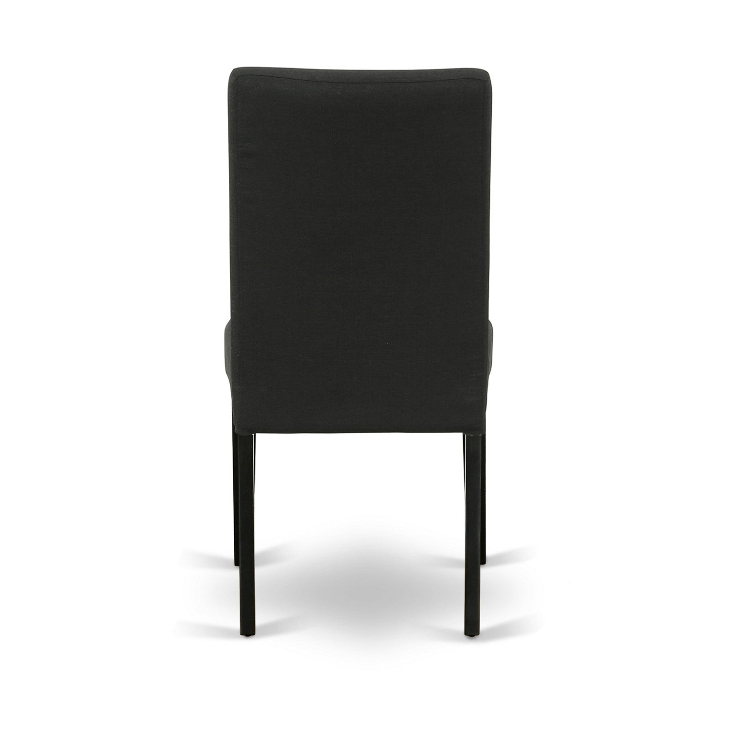 El juego de mesa de comedor East West Furniture V697DR124-9 de 9 piezas incluye una mesa de comedor rectangular con patas en V y 8 sillas tapizadas en tela de lino de color negro.