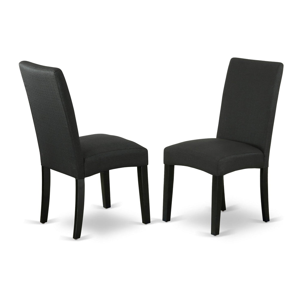 East West Furniture DRP1T24 Driscol Parson Chairs - Black Color Linen Fabric Padded Dining Chairs, Set of 2, Black