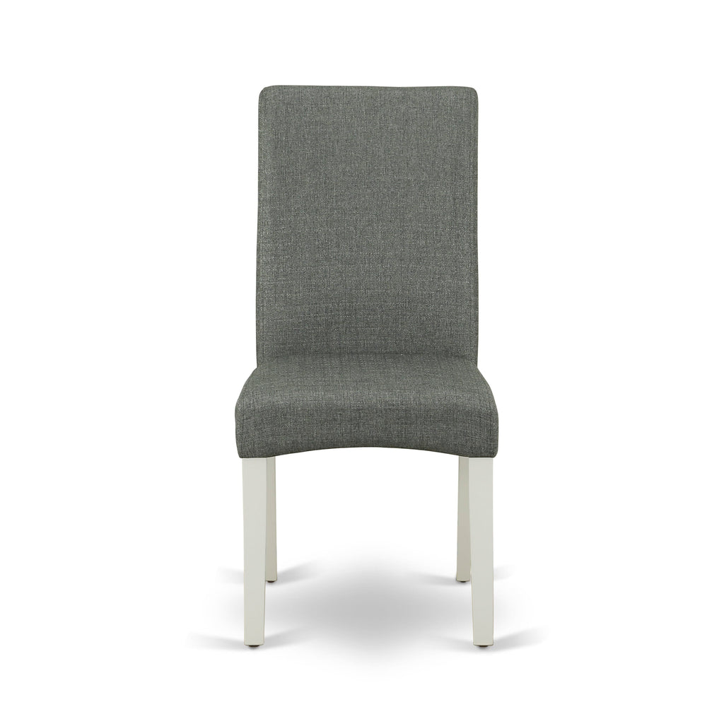East West Furniture ANDR3-LWH-07 3 Piece Modern Dining Table Set Contains a Round Kitchen Table with Pedestal and 2 Gray Linen Fabric Parsons Dining Chairs