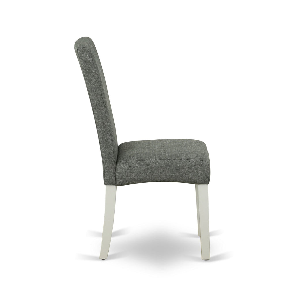 Juego de mesa de comedor de 3 piezas East West Furniture AMDR3-LWH-07 para espacios pequeños. Contiene una mesa de cocina redonda con pedestal y 2 sillas tapizadas en tela de lino gris.