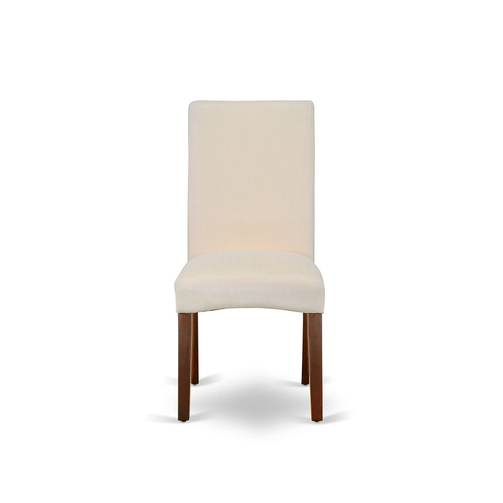 East West Furniture HLDR5-MAH-01 5 Piece Dining Set Includes a Round Dining Room Table with Pedestal and 4 Cream Linen Fabric Upholstered Parson Chairs