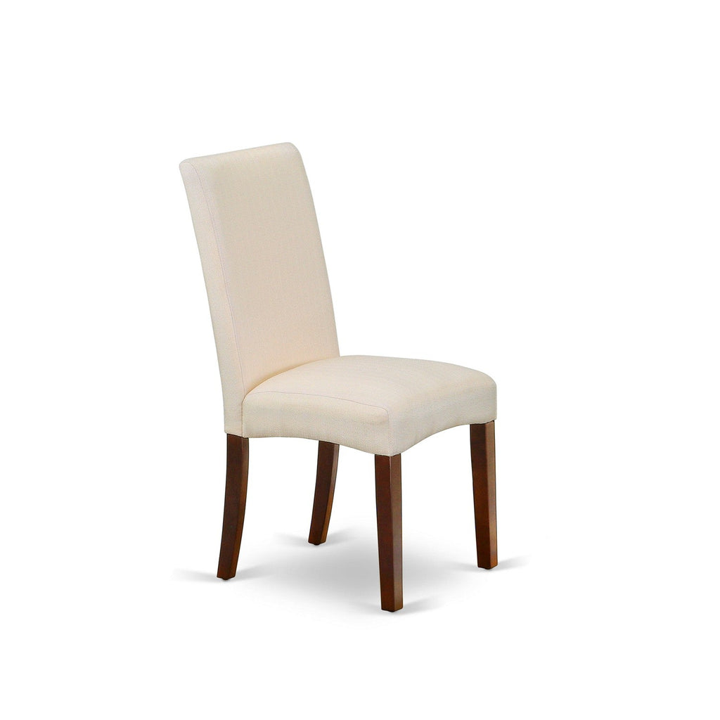 East West Furniture HLDR5-MAH-01 5 Piece Dining Set Includes a Round Dining Room Table with Pedestal and 4 Cream Linen Fabric Upholstered Parson Chairs