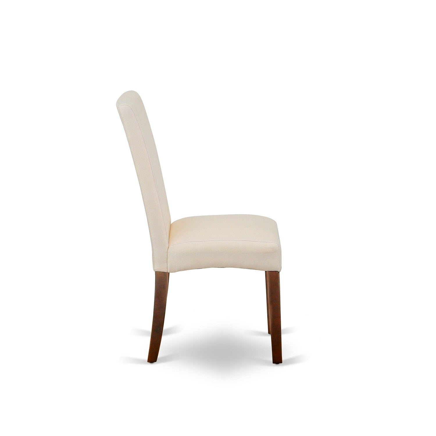 Juego de comedor de 3 piezas East West Furniture NODR3-MAH-01 para espacios pequeños. Contiene una mesa de comedor rectangular con hojas de mariposa y 2 sillas Parson de tela de lino color crema.