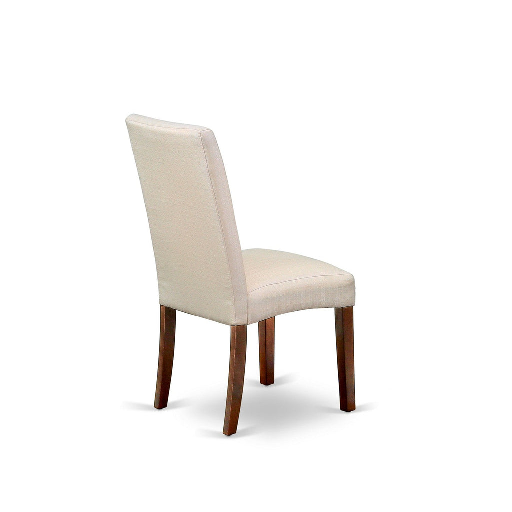 East West Furniture HLDR5-MAH-01 5 Piece Dining Set Includes a Round Dining Room Table with Pedestal and 4 Cream Linen Fabric Upholstered Parson Chairs