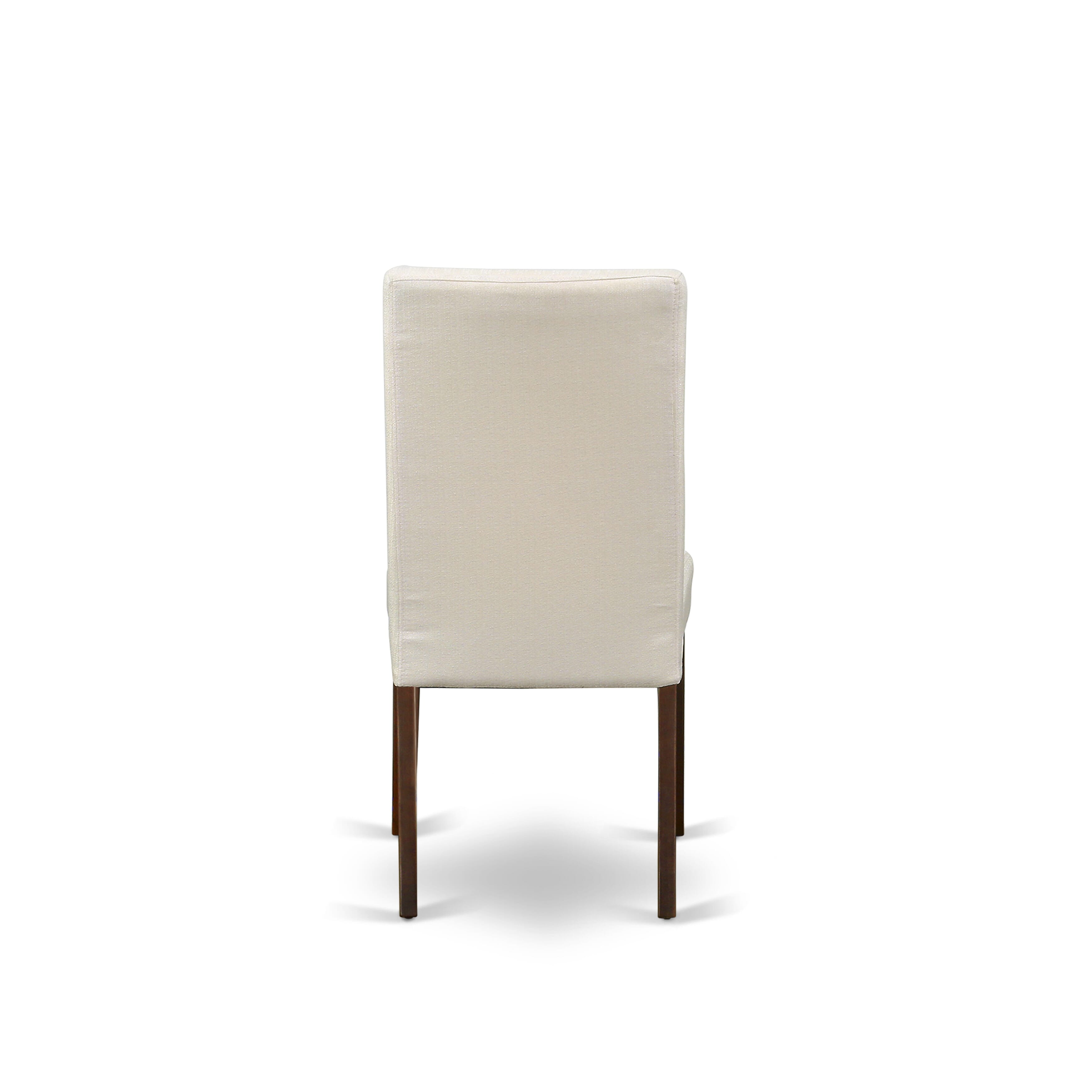 Juego de comedor de 3 piezas East West Furniture NDDR3-MAH-01. Incluye una mesa de comedor rectangular con alas abatibles y dos sillas tapizadas en tela de lino color crema.