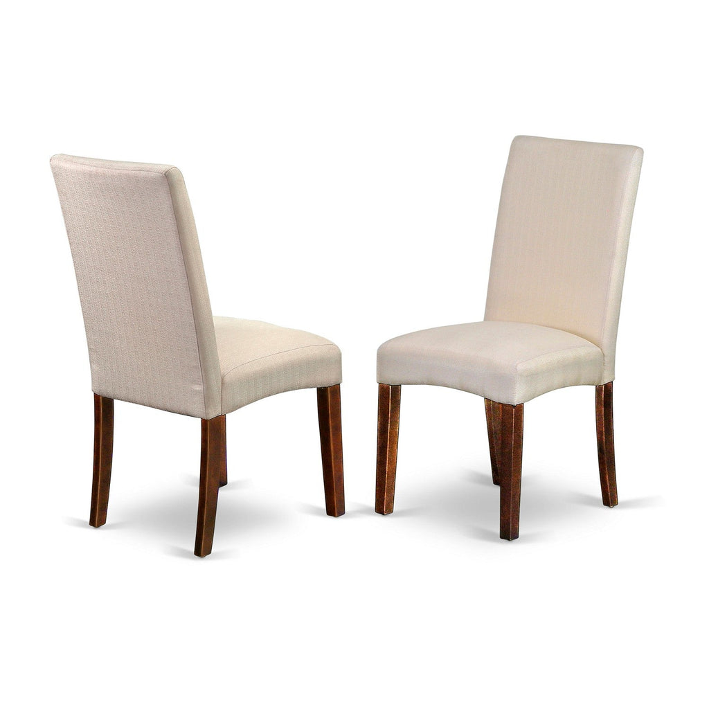 East West Furniture HLDR5-MAH-01 5 Piece Dining Set Includes a Round Dining Room Table with Pedestal and 4 Cream Linen Fabric Upholstered Parson Chairs