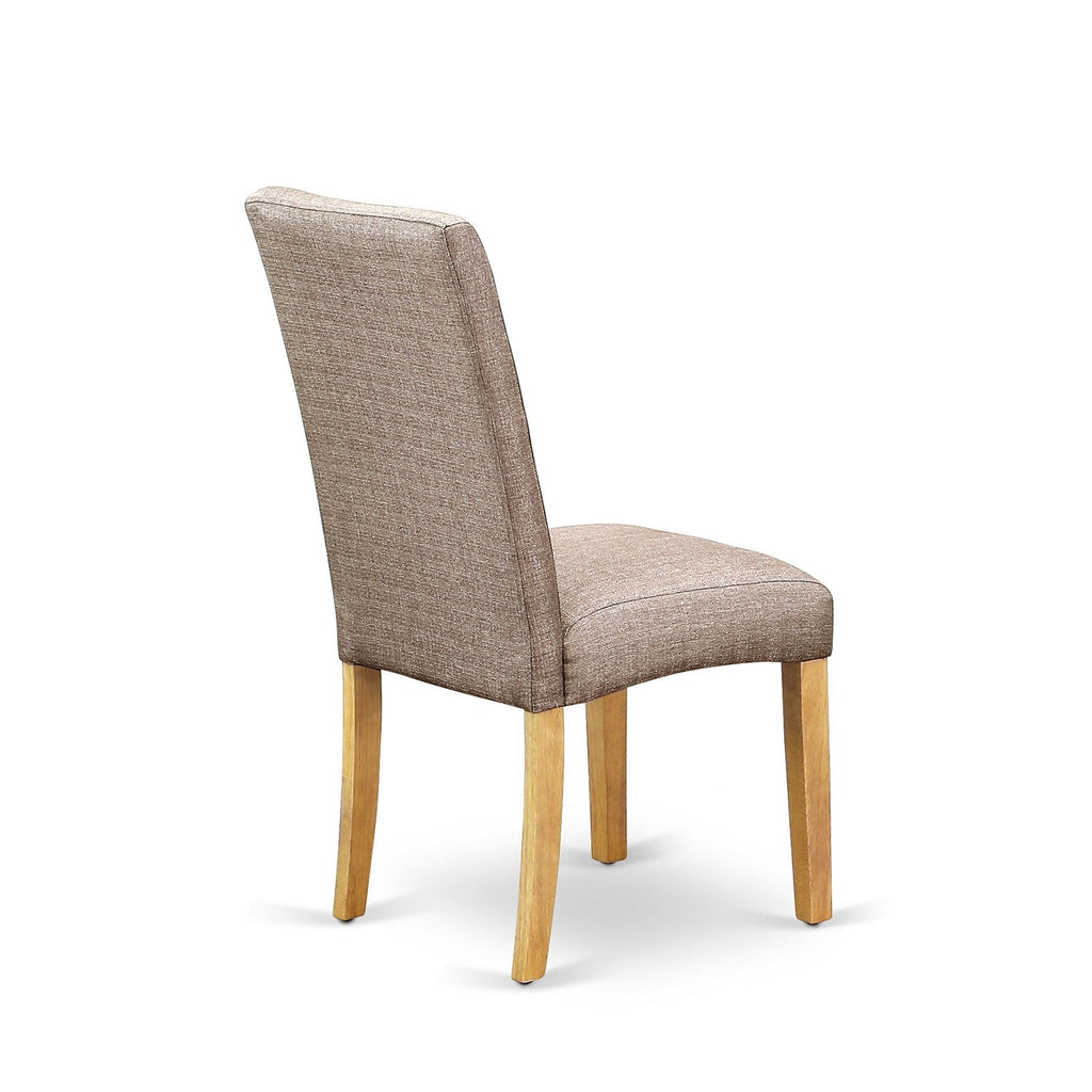 Juego de mesa de comedor de 7 piezas East West Furniture AVDR7-OAK-16 compuesto por una mesa de comedor ovalada con hojas de mariposa y 6 sillas tapizadas en tela de lino color caqui oscuro.