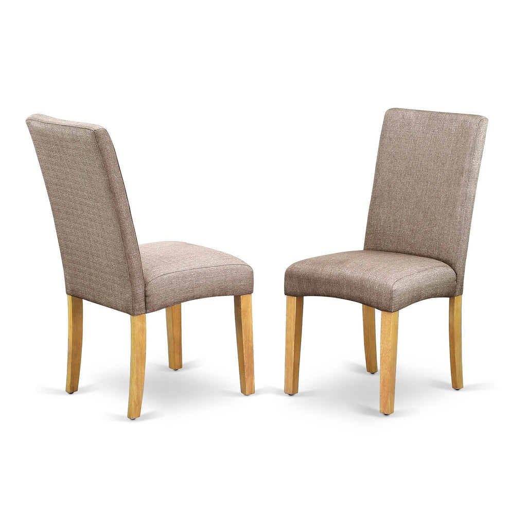 El juego de mesa de comedor de 5 piezas East West Furniture AVDR5-OAK-16 incluye una mesa de cocina ovalada con hojas de mariposa y 4 sillas de comedor Parson de tela de lino color caqui oscuro.