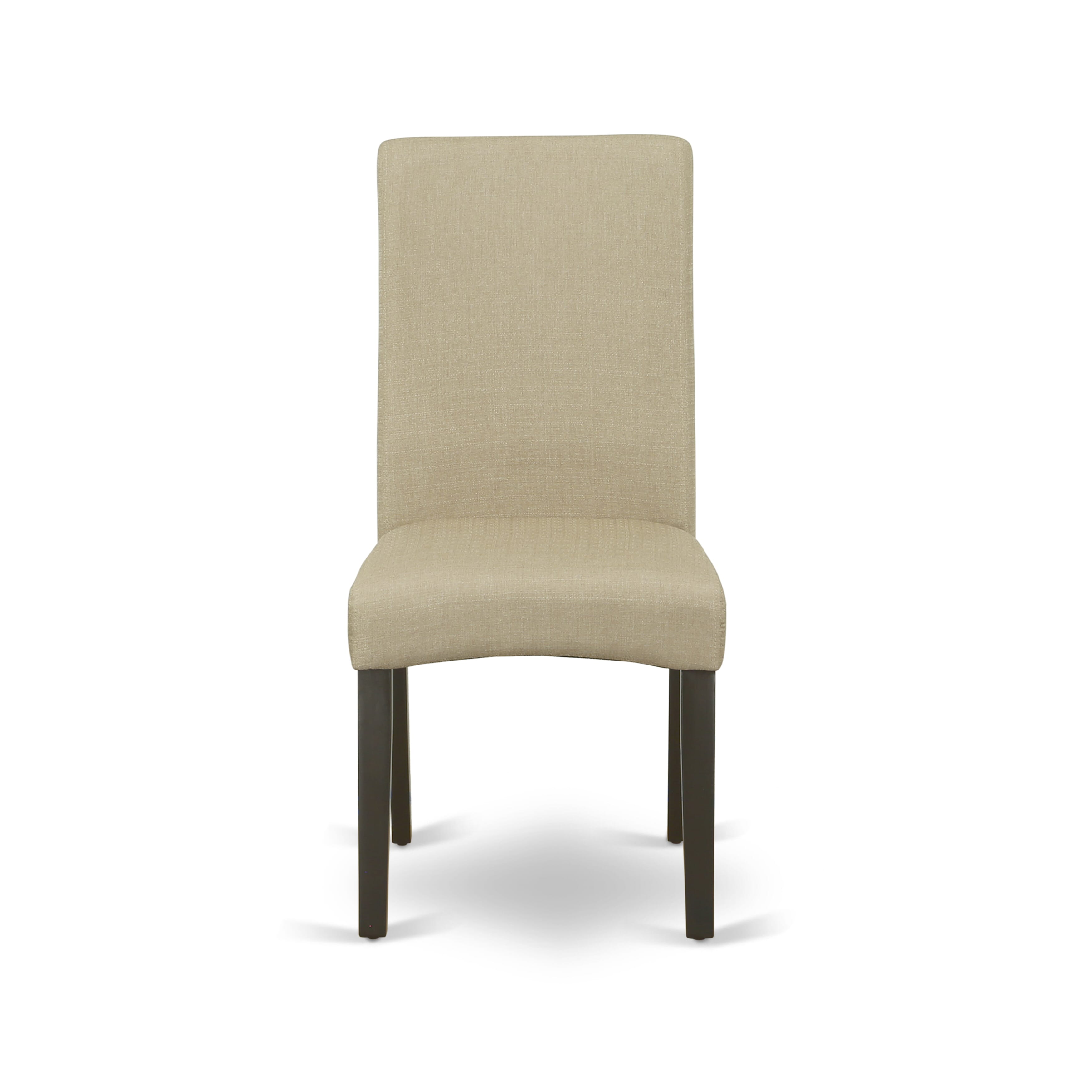 Juego de mesa de comedor de 3 piezas ANDR3-CAP-03 de East West Furniture. Incluye una mesa de cocina redonda con pedestal y dos sillas de comedor Parsons de tela de lino marrón.