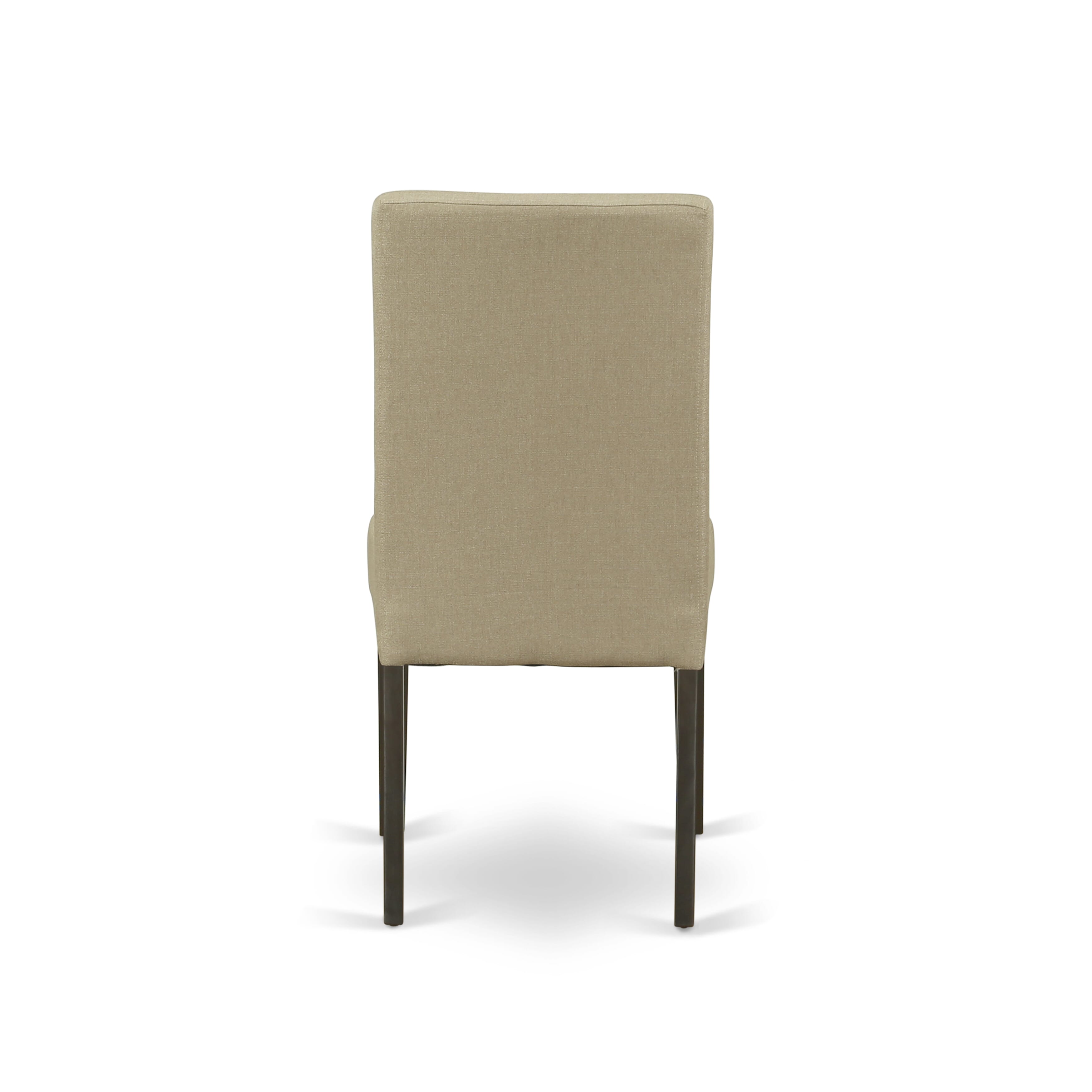 Juego de mesa de comedor de 3 piezas ANDR3-CAP-03 de East West Furniture. Incluye una mesa de cocina redonda con pedestal y dos sillas de comedor Parsons de tela de lino marrón.