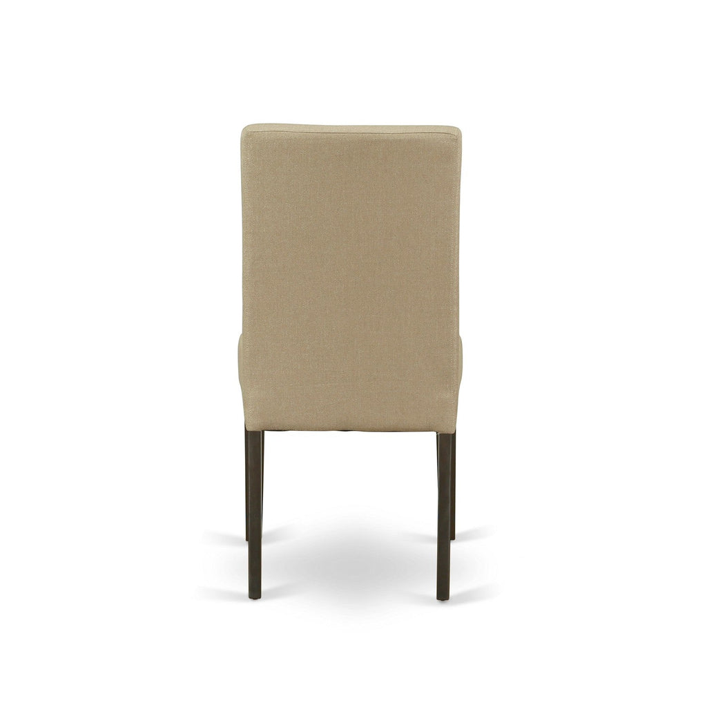 East West Furniture HEDR7-CAP-03 7 Piece Kitchen Table & Chairs Set Consist of a Rectangle Dining Table with Pedestal and 6 Brown Linen Fabric Parson Chairs