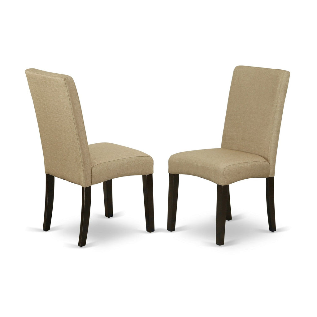East West Furniture HEDR7-CAP-03 7 Piece Kitchen Table & Chairs Set Consist of a Rectangle Dining Table with Pedestal and 6 Brown Linen Fabric Parson Chairs