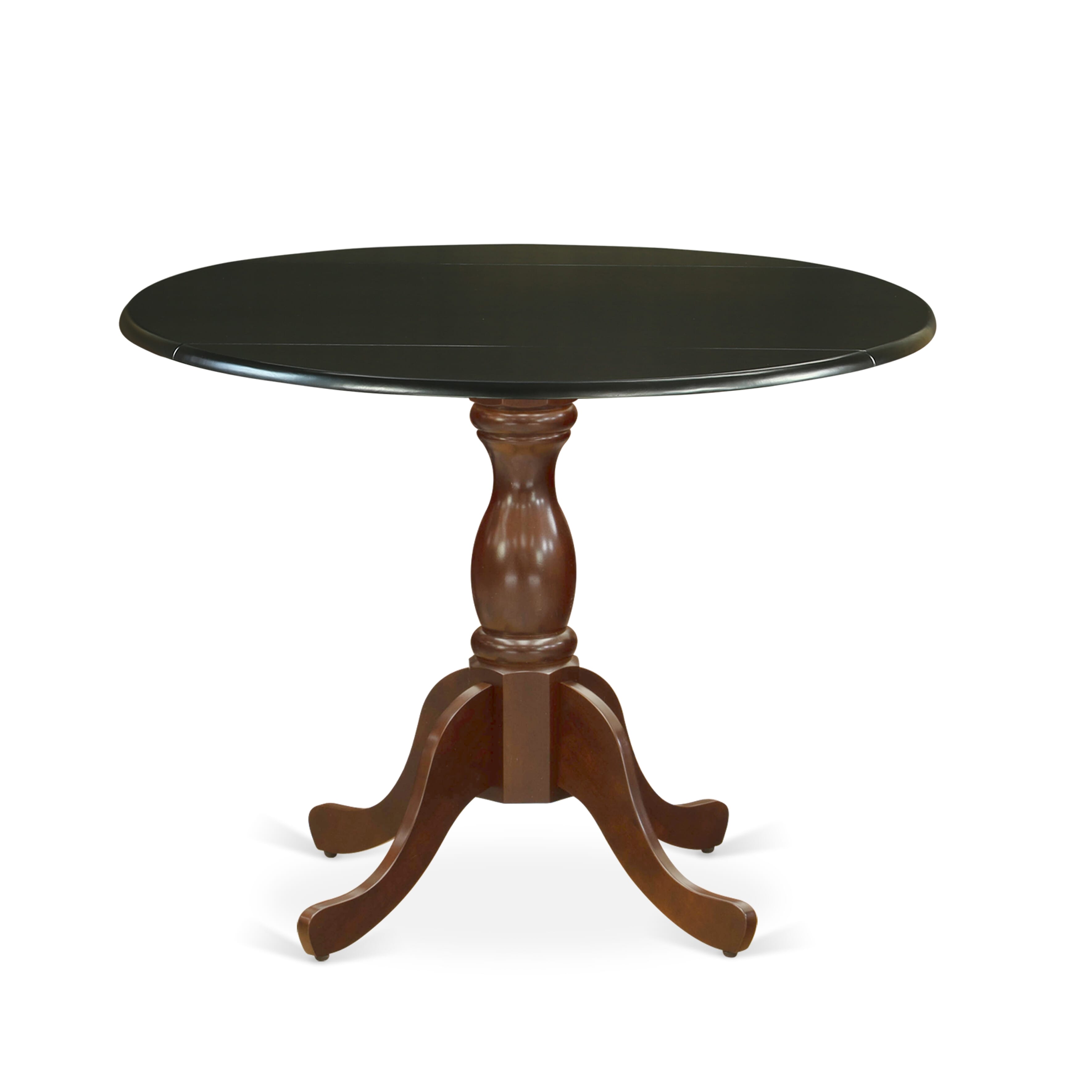 EAST WEST FURNITURE - DST-BMA-TP - Kitchen Table with Drop Leaves - Black Table Top and Mahogany Pedestal Leg Finish