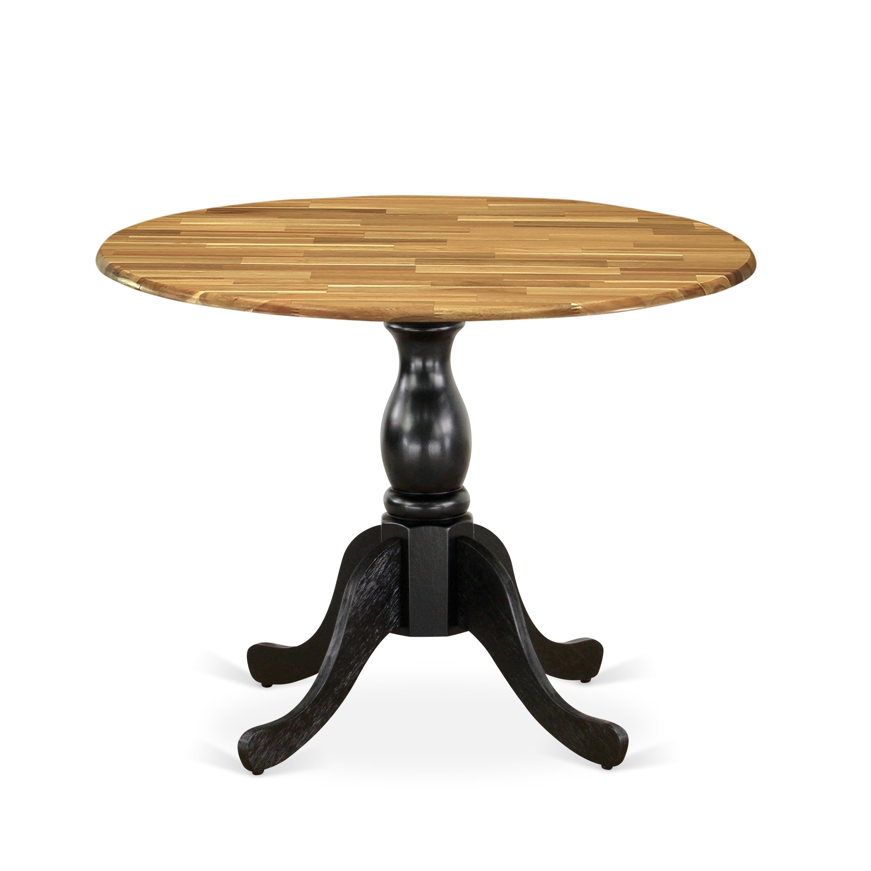 EAST WEST FURNITURE - DST-NBK-TP - Round Dinning Table with Drop Leaves - Natural Table Top and Black Pedestal Leg Finish