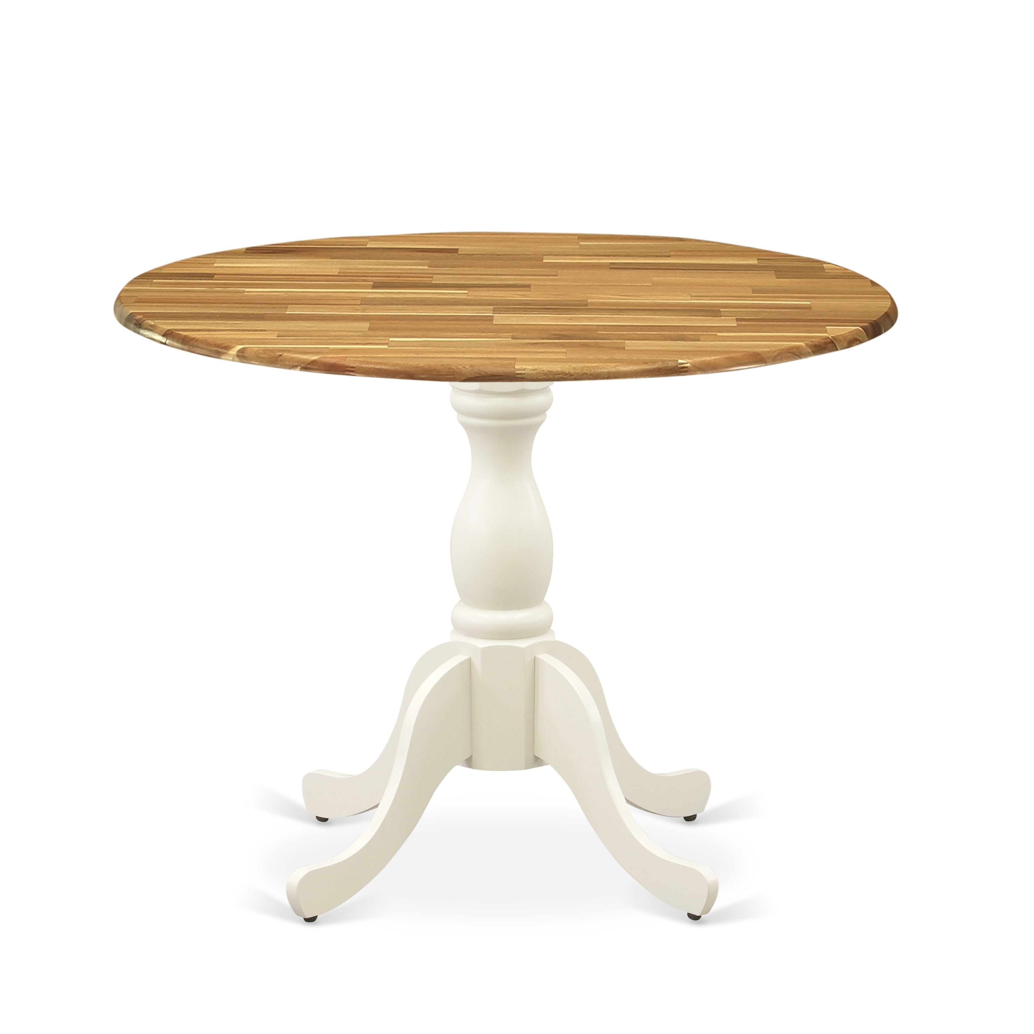 EAST WEST FURNITURE - DST-NLW-TP - Dining Room Table with Drop Leaves - Natural Table Top and linen white Pedestal Leg Finish