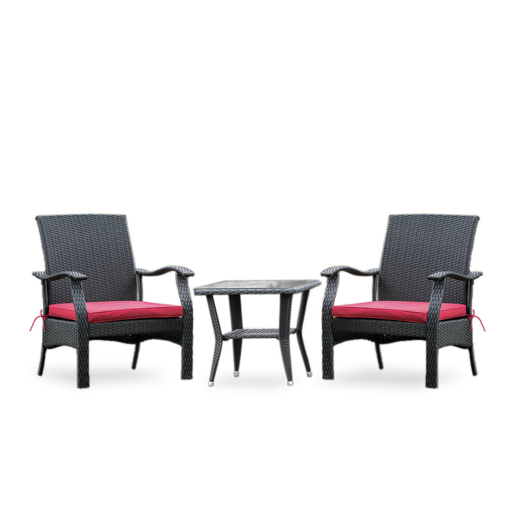 East West Furniture DTL3C01B 3 Piece Patio Furniture Sets Outdoor Wicker Set Contains a Rectangle Wicker Tea Table with Glass Top and 2 Balcony Armchair with Cushion