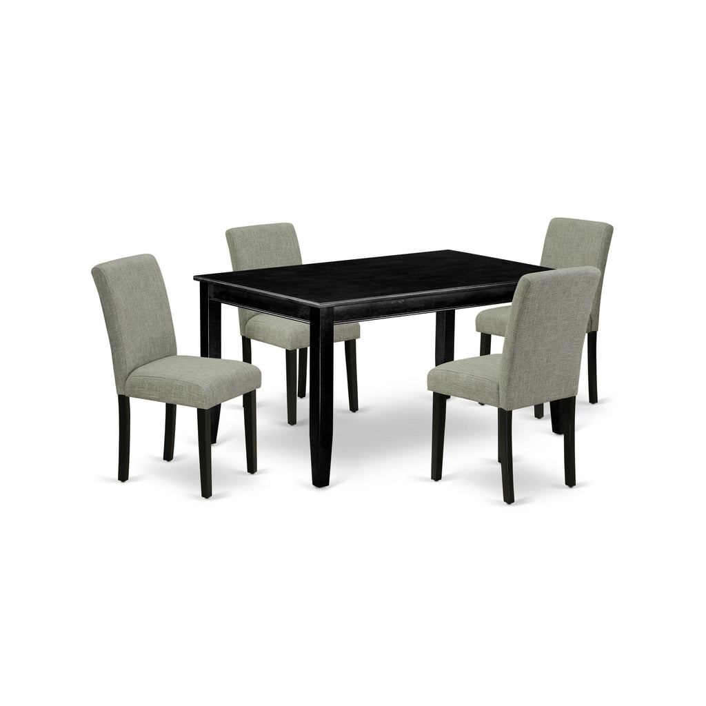 East West Furniture DUAB5-BLK-06 5 Piece Kitchen Table Set for 4 Includes a Rectangle Dining Table and 4 Shitake Linen Fabric Parson Dining Room Chairs
