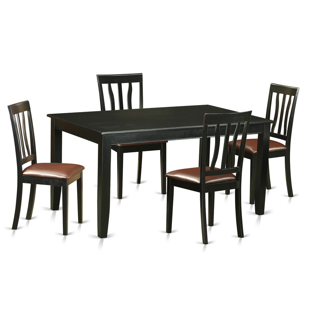East West Furniture DUAN5-BLK-LC 5 Piece Dining Room Table Set Includes a Rectangle Kitchen Table and 4 Faux Leather Upholstered Dining Chairs