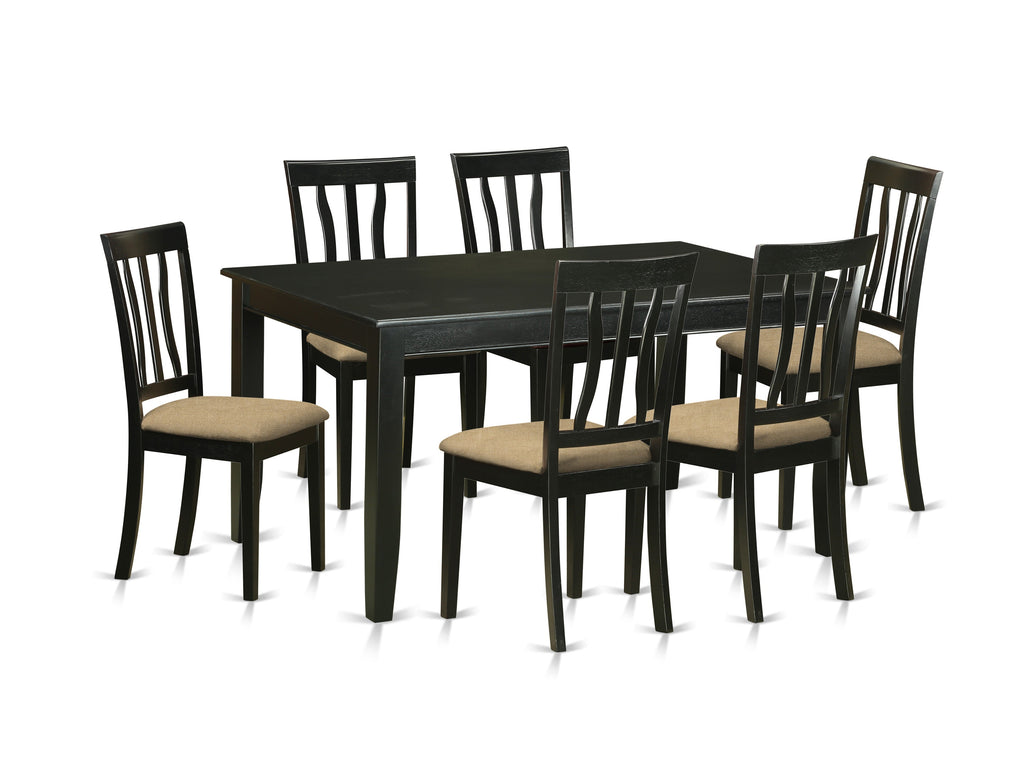 East West Furniture DUAN7-BLK-C 7 Piece Kitchen Table Set Consist of a Rectangle Dining Table and 6 Linen Fabric Upholstered Dining Chairs, 36x60 Inch, Black