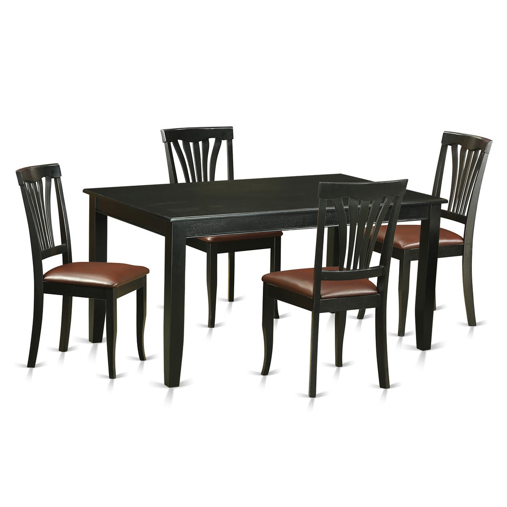 Juego de mesa de comedor de 5 piezas para 4 personas DUAV5-BLK-LC de East West Furniture. Incluye una mesa de cocina rectangular y 4 sillas de comedor tapizadas en piel sintética.