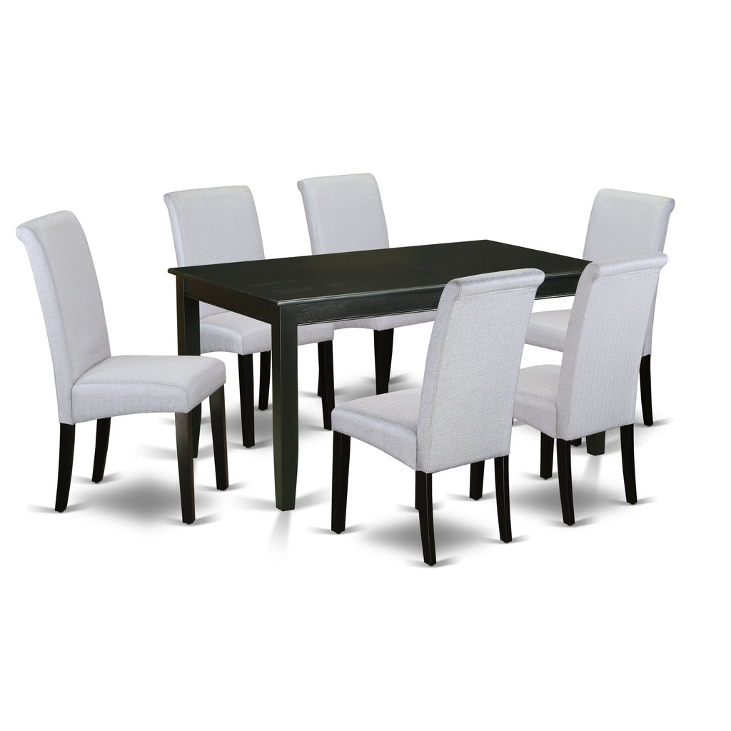 East West Furniture DUBA7-BLK-05 7 Piece Dining Set Consist of a Rectangle Dining Room Table and 6 Grey Linen Fabric Upholstered Parson Chairs