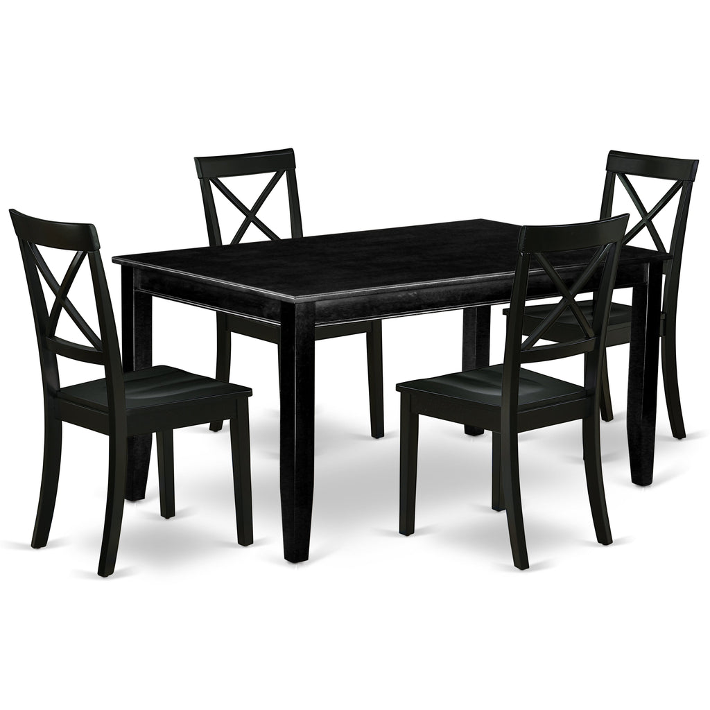 East West Furniture DUBO5-BLK-W 5 Piece Modern Dining Table Set Includes a Rectangle Wooden Table and 4 Dining Room Chairs