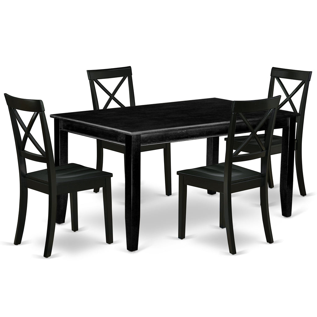 East West Furniture DUBO5-BLK-W 5 Piece Modern Dining Table Set Includes a Rectangle Wooden Table and 4 Dining Room Chairs, 36x60 Inch, Black