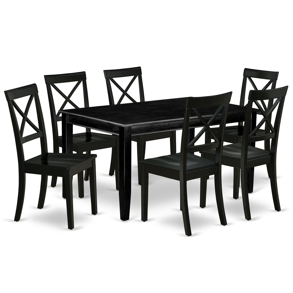 East West Furniture DUBO7-BLK-W 7 Piece Dining Set Consist of a Rectangle Dining Room Table and 6 Kitchen Chairs
