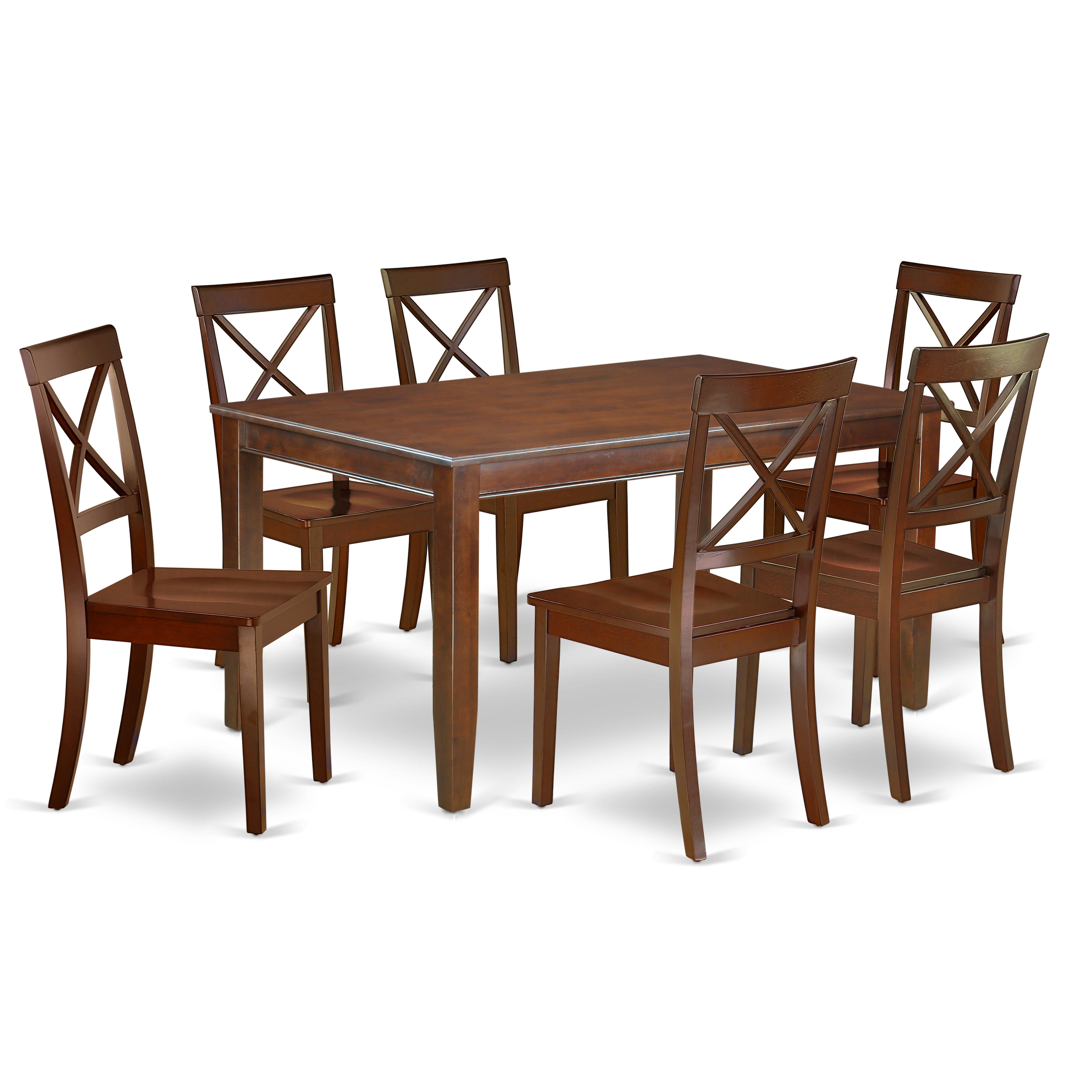 DUBO7-MAH-W 7Pc Rectangle 60 Inch Dining Table And Six Wood Seat Chairs