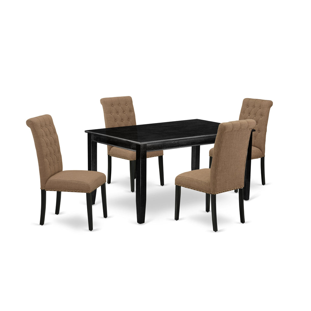 East West Furniture DUBR5-BLK-17 5 Piece Kitchen Table Set for 4 Includes a Rectangle Dining Room Table and 4 Light Sable Linen Fabric Parsons Dining Chairs