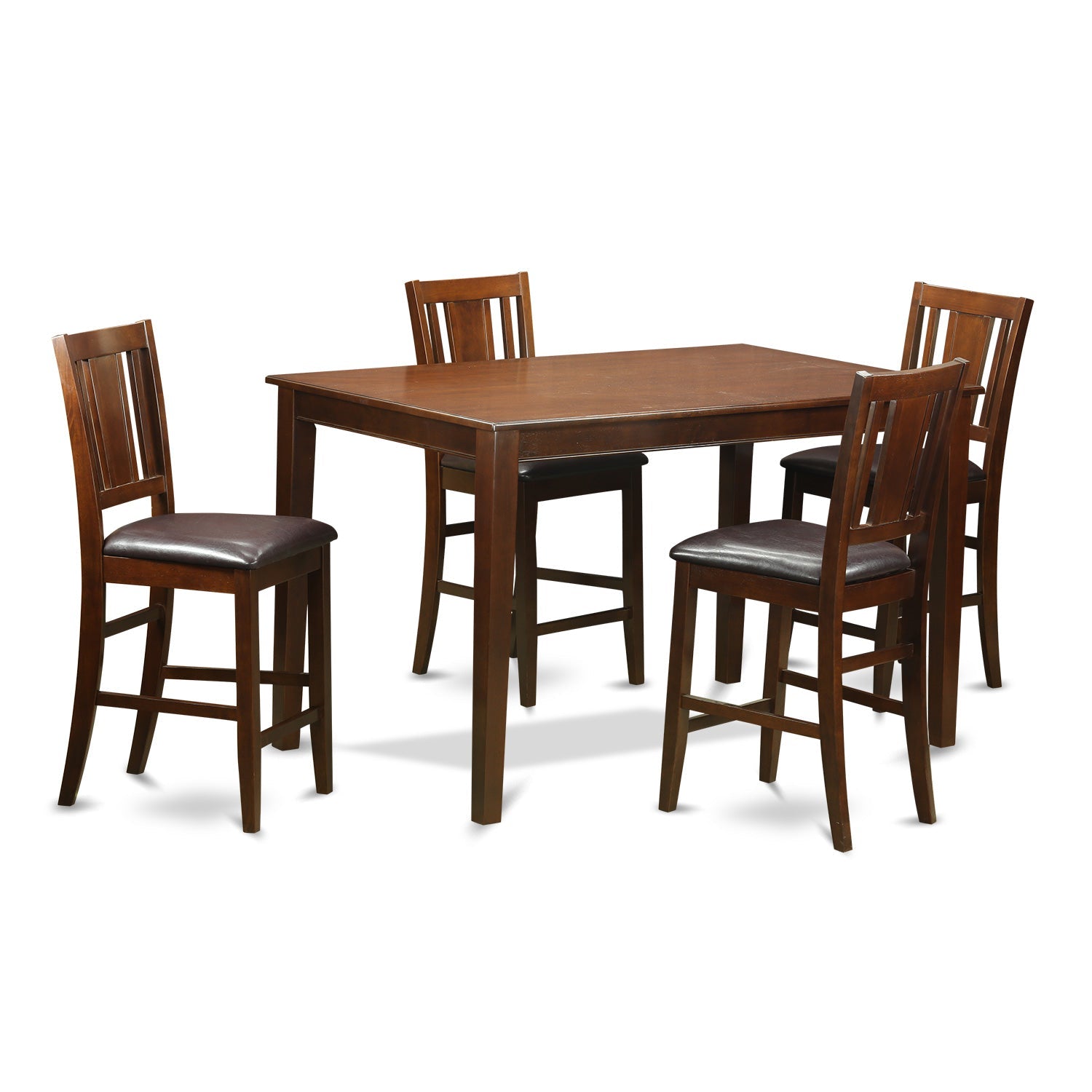 Juego de pub de 5 piezas con altura de mostrador DUBU5H-MAH-LC de East West Furniture. Incluye una mesa de comedor rectangular y 4 sillas de comedor de cuero sintético.