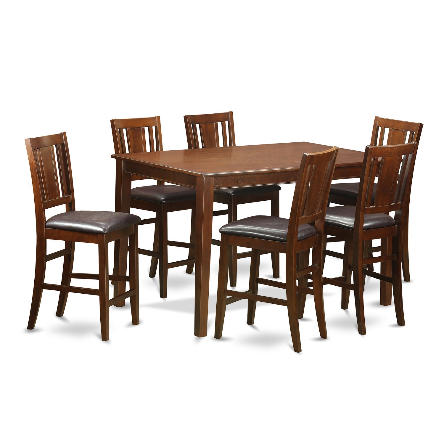 Juego de mesa de comedor de 7 piezas East West Furniture DUBU7H-MAH-LC con altura de mostrador. Incluye una mesa rectangular de madera y 6 sillas de comedor de cocina de cuero sintético.