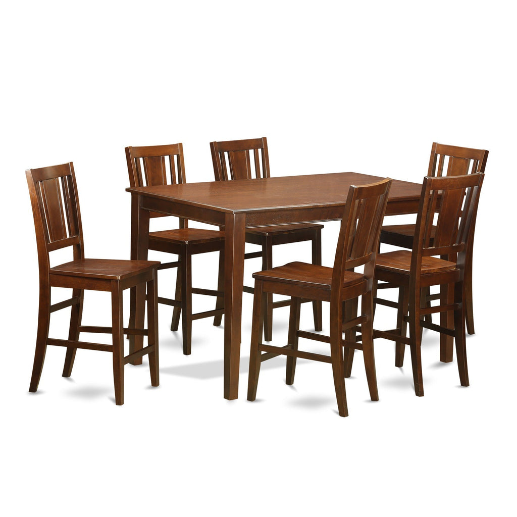 East West Furniture DUBU7H-MAH-W 7 Piece Counter Height Dining Set Consist of a Rectangle Kitchen Table and 6 Dining Room Chairs