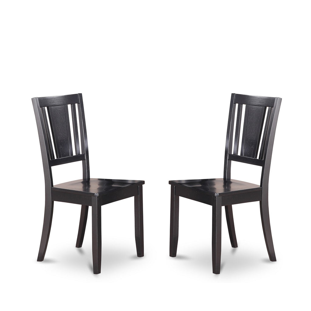 East West Furniture DLDU3-BLK-W 3 Piece Kitchen Table Set for Small Spaces Contains a Round Dining Room Table with Dropleaf and 2 Solid Wood Seat Chairs
