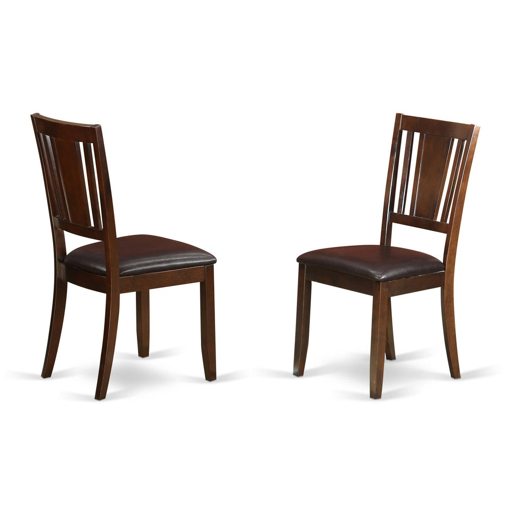 Juego de mesa de comedor de 3 piezas ESDU3-MAH-LC de East West Furniture. Incluye una mesa de comedor redonda con pedestal y 2 sillas tapizadas en piel sintética.