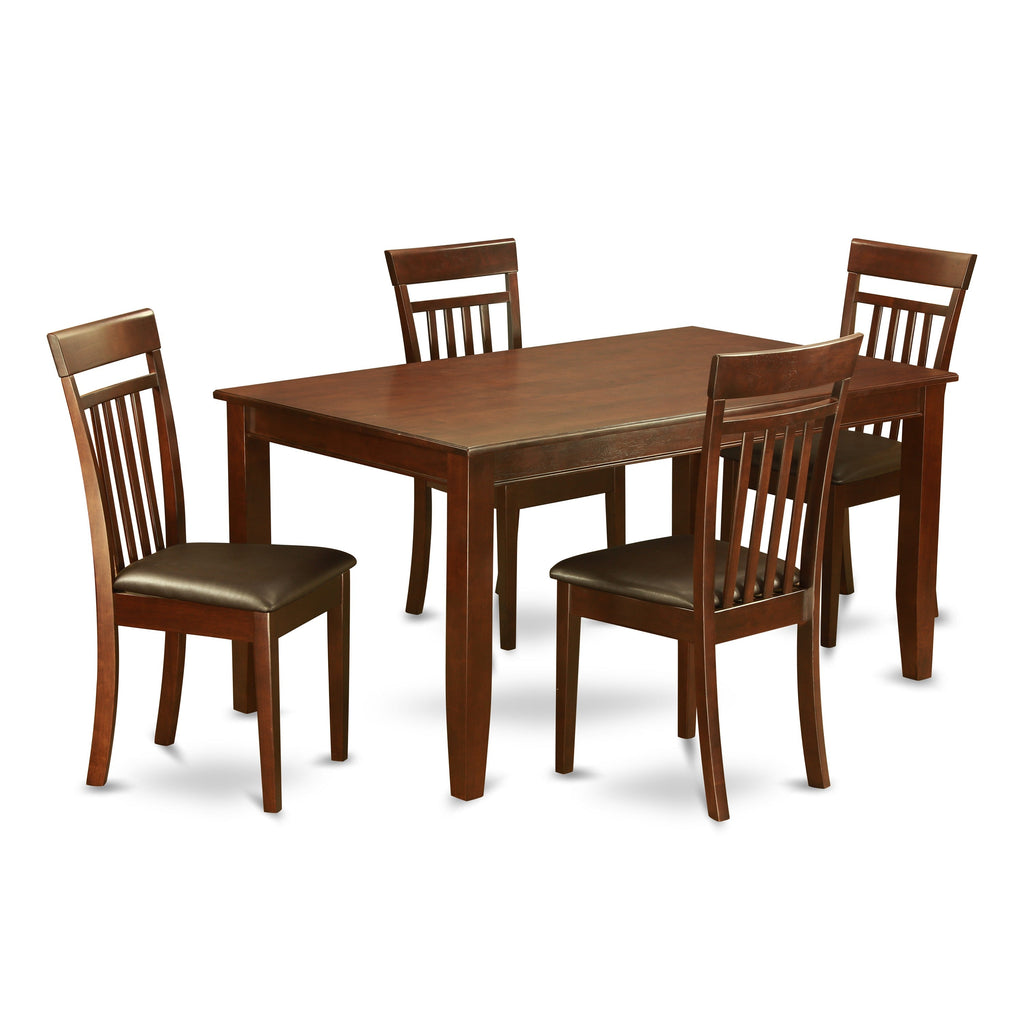 East West Furniture DUCA5-MAH-LC 5 Piece Dining Room Table Set Includes a Rectangle Kitchen Table and 4 Faux Leather Upholstered Dining Chairs