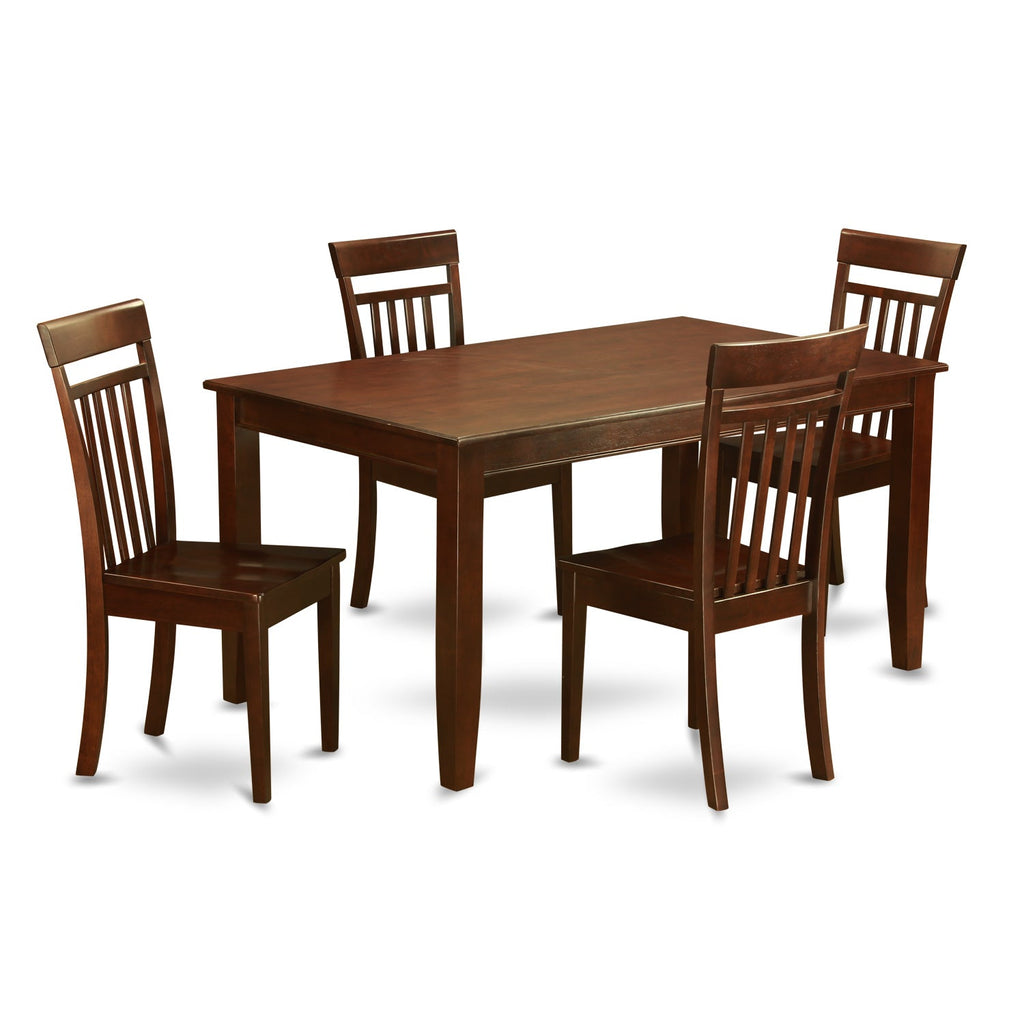 Juego de muebles de comedor de 5 piezas DUCA5-MAH-W de East West Furniture. Incluye una mesa de cocina rectangular y 4 sillas de comedor.