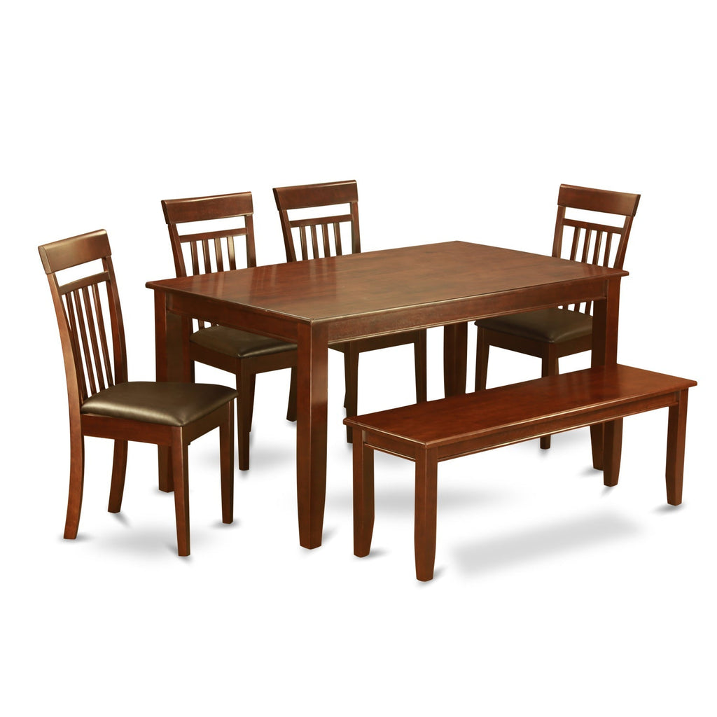 East West Furniture DUCA6D-MAH-LC 6 Piece Dining Table Set Contains a Rectangle Kitchen Table and 4 Faux Leather Dining Chairs with a Bench