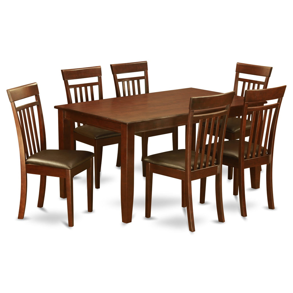 Juego de comedor de 7 piezas DUCA7-MAH-LC de East West Furniture. Incluye una mesa de comedor rectangular y 6 sillas de cocina tapizadas en piel sintética.