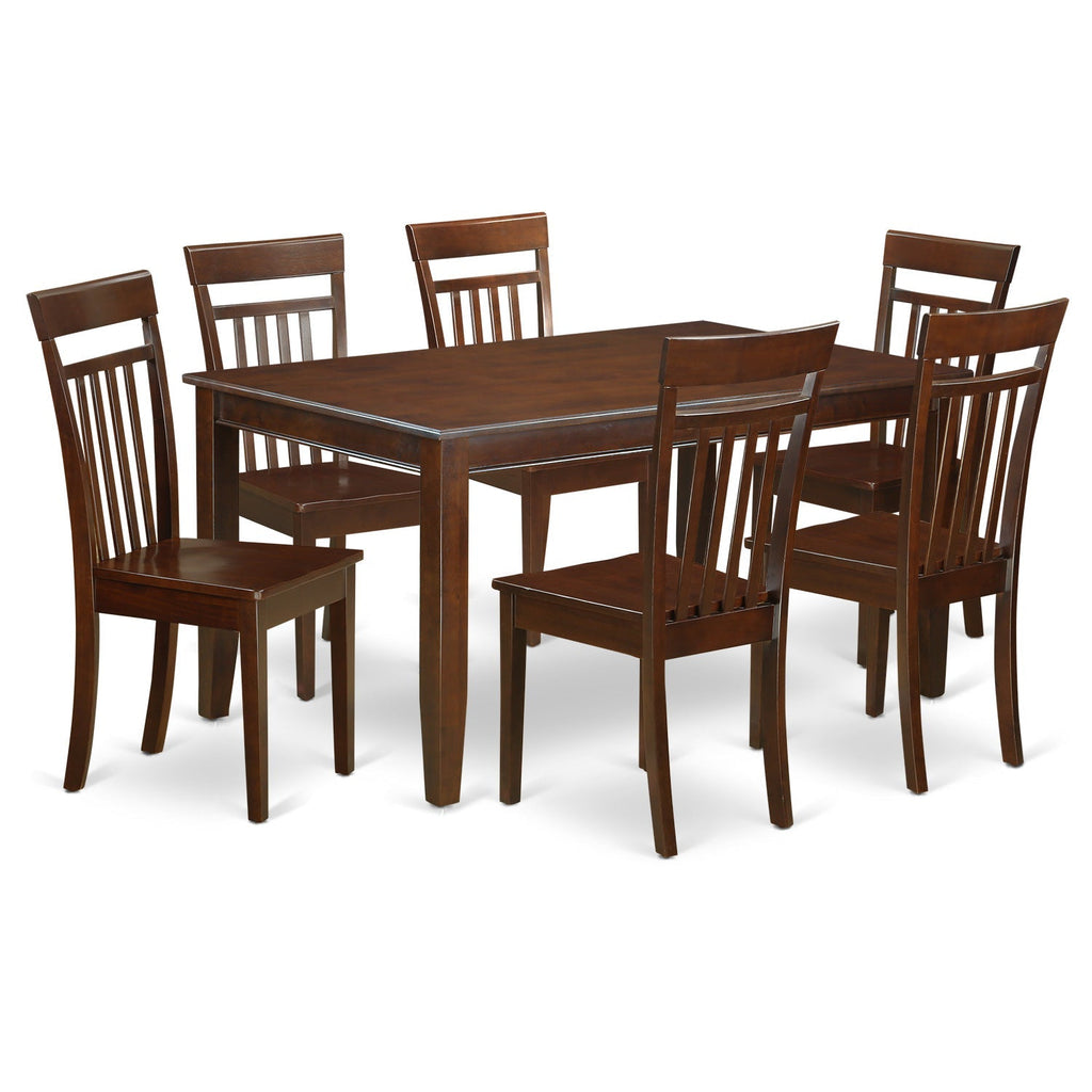 East West Furniture DUCA7-MAH-W 7 Piece Dining Set Consist of a Rectangle Solid Wood Table and 6 Kitchen Room Chairs